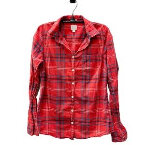 J CREW Perfect Fit Red Plaid Long Sleeve Button Up Shirt